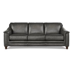 Bexley Ash Leather 92" Sofa with Nailhead Trim