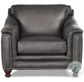 Bexley Ash Leather Upholstered Accent Chair with Nailhead Trim