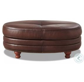 Bexley Caramel Leather Upholstered Rectangular Ottoman with Nailhead Trim