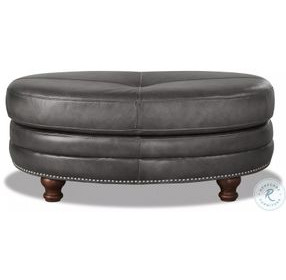 Bexley Ash Leather Upholstered Oval Ottoman with Nailhead Trim