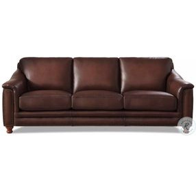 Bexley Caramel Leather 92" Sofa with Nailhead Trim