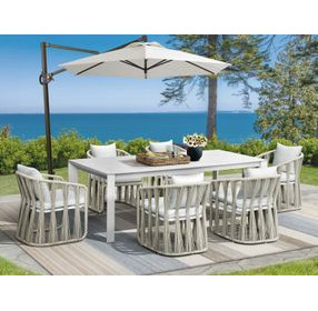Alexa Outdoor Dining White Outdoor Rectangular Stone Top Dining Room Set