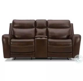 Blair Cognac Leather Zero Gravity Power Reclining Console Loveseat