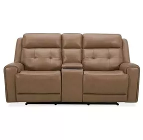 Worthington York Sand Leather 79" Zero Gravity Power Reclining Loveseat with Console and USB Charging