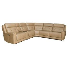 Worthington York Sand Leather 6 Piece Modular Power Reclining Sectional with USB Charging