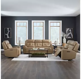 Worthington York Sand Leather 87" Zero Gravity Power Reclining Living Room Set with USB Charging