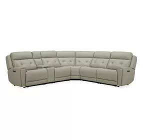 Carrington Baja Stone Leather 6 Piece Modular Zero Gravity Triple Power Reclining Sectional with Console and USB Charging