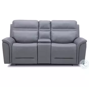 Cooper Bleu Gray Leather Triple Zero Gravity Power Reclining Loveseat with Articulating Headrest