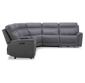 Sullivan Blue Gray Leather 6 Piece Modular Power Reclining Sectional with USB Charging