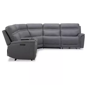 Cooper Blue Gray Leather 6 Piece Modular Power Reclining Sectional with USB Charging