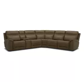 Cooper Camel Leather 6 Piece Modular Zero Gravity Triple Power Reclining Sectional with Console and USB Charging