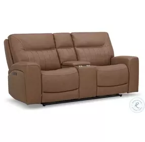 Bennett Butternut Leather Power Reclining Console Loveseat With Power Headrest