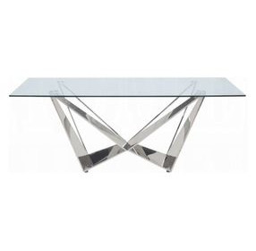 Dekel Stainless Steel 79" Rectangular Glass Top Dining Table