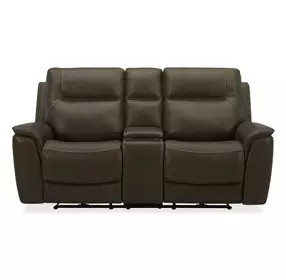 Collins York Chestnut Leather 80" Zero Gravity Triple Power Reclining Loveseat with Console and USB Charging