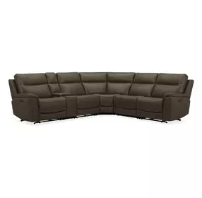 Collins York Chestnut Leather 6 Piece Modular Zero Gravity Triple Power Reclining Sectional with Console and USB Charging