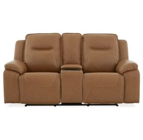 Callihan York Butternut Leather 81" Power Reclining Loveseat with Console and USB Charging