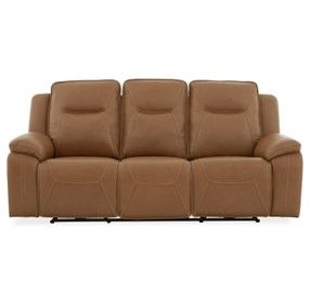 Callihan York Butternut Leather 89" Power Reclining Sofa with USB Charging and Heat Massage
