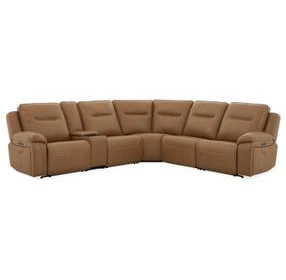 Calderon York Butternut Leather 6 Piece Modular Power Reclining Sectional with Heat Massage and USB Charging