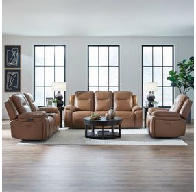 Calderon York Butternut Leather 89" Power Reclining Living Room Set with USB Charging and Heat Massage