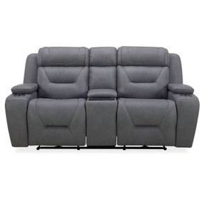 Langford Aline Blue Gray Leather 80" Zero Gravity Loveseat with Console and USB Charging