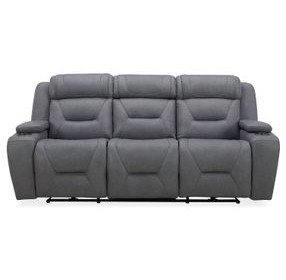 Langford Aline Blue Gray Leather 91" Zero Gravity Power Reclining Sofa with USB Charging and LED