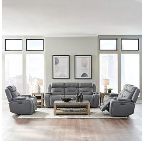 Langford Aline Blue Gray Leather 91" Zero Gravity Power Reclining Living Room Set with USB Charging and LED