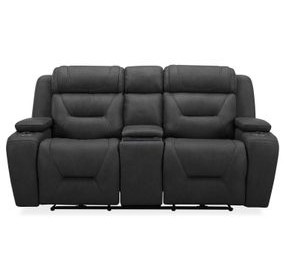 Langford Aline Coal Leather 80" Zero Gravity Loveseat with Console and USB Charging