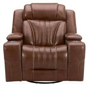 Caswell Nature Chestnut Leather Glider Power Recliner with USB Charging and LED