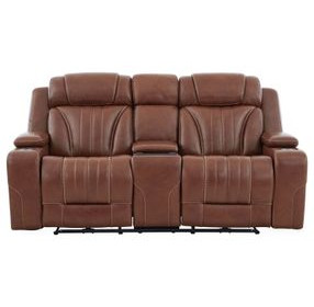 Caswell Nature Chestnut Leather 82" Zero Gravity Power Reclining Loveseat with Console and USB Charging