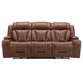 Caswell Nature Chestnut Leather 91" Zero Gravity Power Reclining Sofa with LED and USB Charging