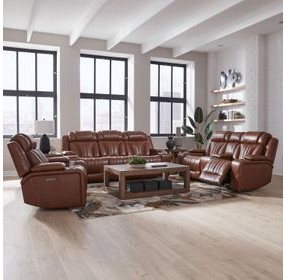 Caswell Nature Chestnut Leather 91" Zero Gravity Power Reclining Living Room Set with LED and USB Charging