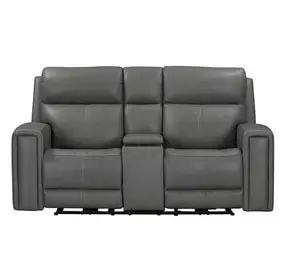 Camden Aline Light Gray Leather 78" Triple Power Zero Wall Reclining Loveseat with Console and USB Charging