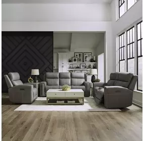 Camden Aline Light Gray Leather Triple Power Zero Wall Reclining Living Room Set with USB Charging