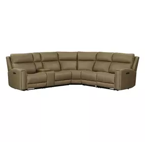 Camden Aline Toast Leather 6 Piece Modular Triple Power Zero Wall Reclining Sectional with Console and USB Charging