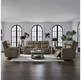 Camden Aline Toast Leather Triple Power Zero Wall Reclining Living Room Set with USB Charging