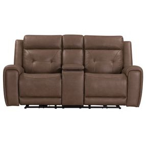 Beckham Aline Saddle Leather 79" Zero Gravity Power Reclining Loveseat with Console and USB Charging