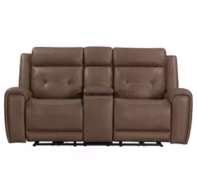 Kingswell Aline Saddle Leather Zero Gravity 79" Power Reclining Loveseat with Console and USB Charging