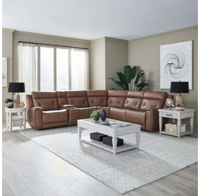 Beckham Aline Saddle Leather 6 Piece Modular Power Reclining Sectional with USB Charging
