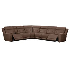Beckham Aline Saddle Leather 7 Piece Modular Power Reclining Sectional with USB Charging