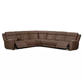 Kingswell Aline Saddle Leather 7 Piece Modular Power Reclining Sectional with USB Charging