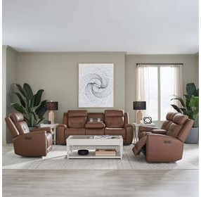 Beckham Aline Saddle Leather 91" Zero Gravity Power Reclining Living Room Set with USB Charging