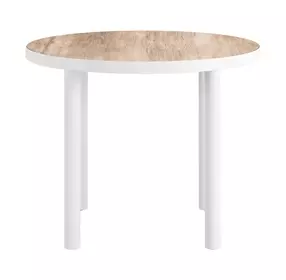 Nimara Natural and White Outdoor 35" Round Glass Top Dining Table