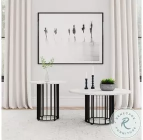 Haven Black and White Marble Top Round Occasional Table Set