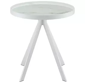 Briggs White Marble Printed Glass Top Round End Table