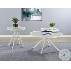 Briggs White Marble Printed Glass Top Round Occasional Table Set