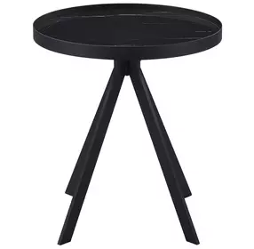 Briggs Black Marble Printed Glass Top Round End Table