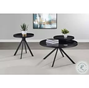 Briggs Black Marble Printed Glass Top Round Occasional Table Set