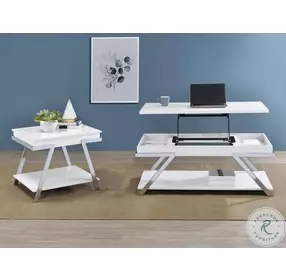 Marcia White High Gloss And Chrome Lift Top Occasional Table Set