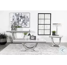 Adabella White and Chrome U base Square Occasional Table Set