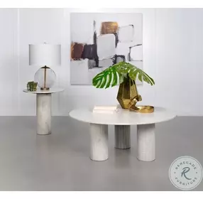 Astoria White Round Genuine Marble Occasional Table Set
